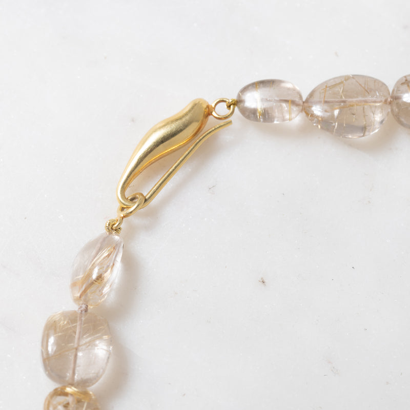 Rutilated Quartz Necklace with 18k Gold Clasp