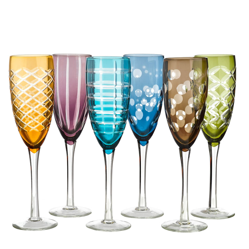 Champagne glass cuttings multicolor - set of 6