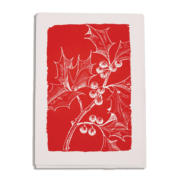 Christmas Holly on Red Card