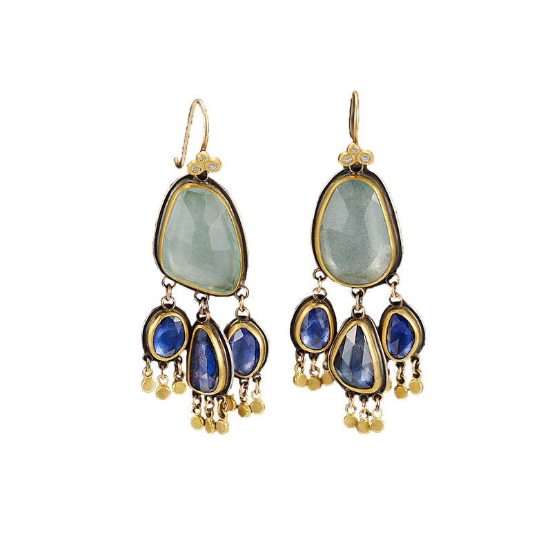 Ananda Khalsa Aquamarine and Sapphire drop Earrings