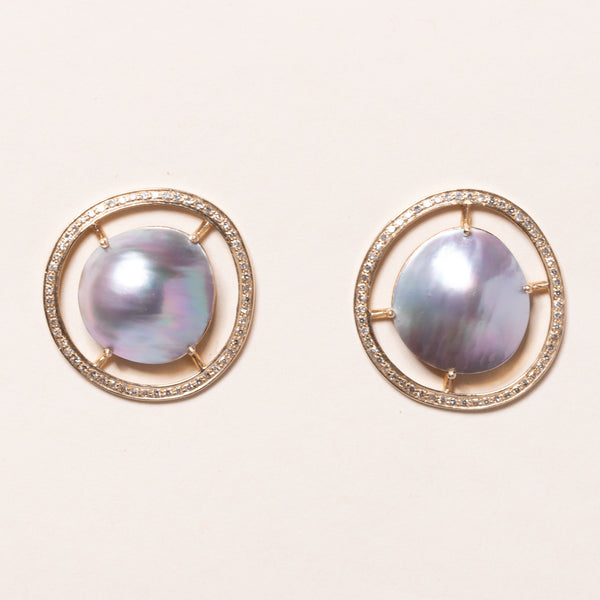 Suspended Mabe Pearl Earrings in Gold