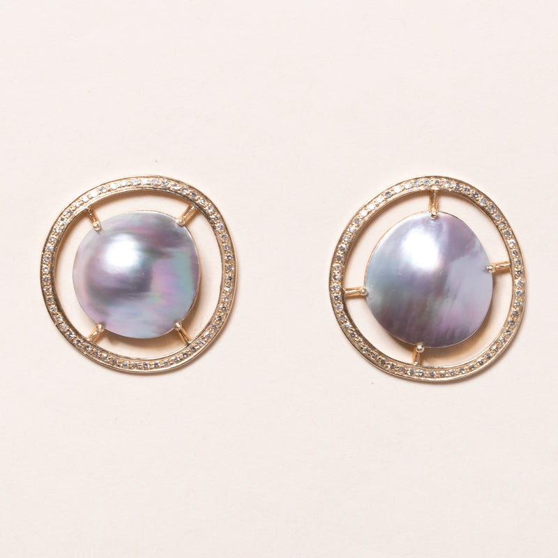 Suspended Mabe Pearl Earrings in Gold