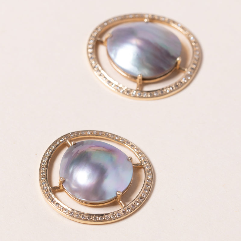 Suspended Mabe Pearl Earrings in Gold