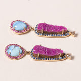 Mirrored Kazakhstan Turquoise and Cobalto Calcite Drop Earrings