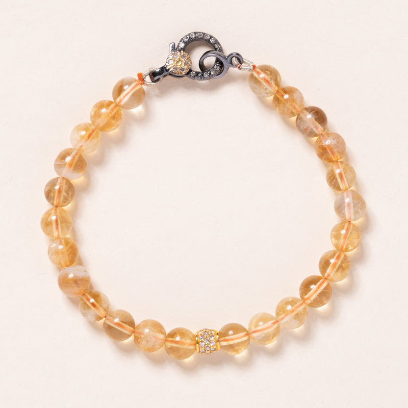 Petite Citrine Bead Bracelet with Mixed Pave Clasp