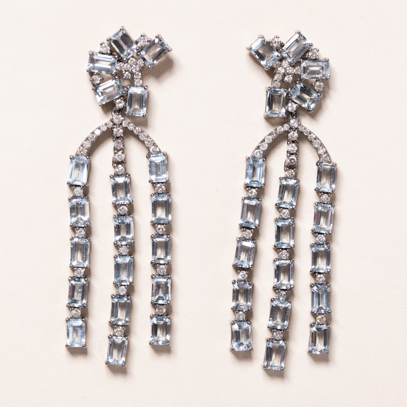 Aquamarine and Diamond Art Deco Earrings