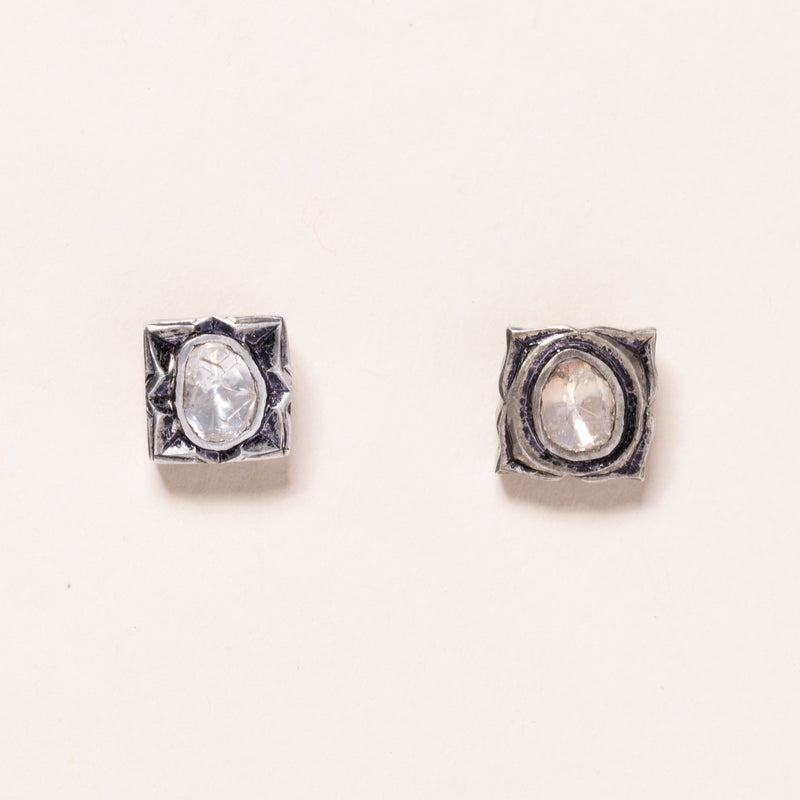 Oxidized Silver and Diamond Flourish Studs