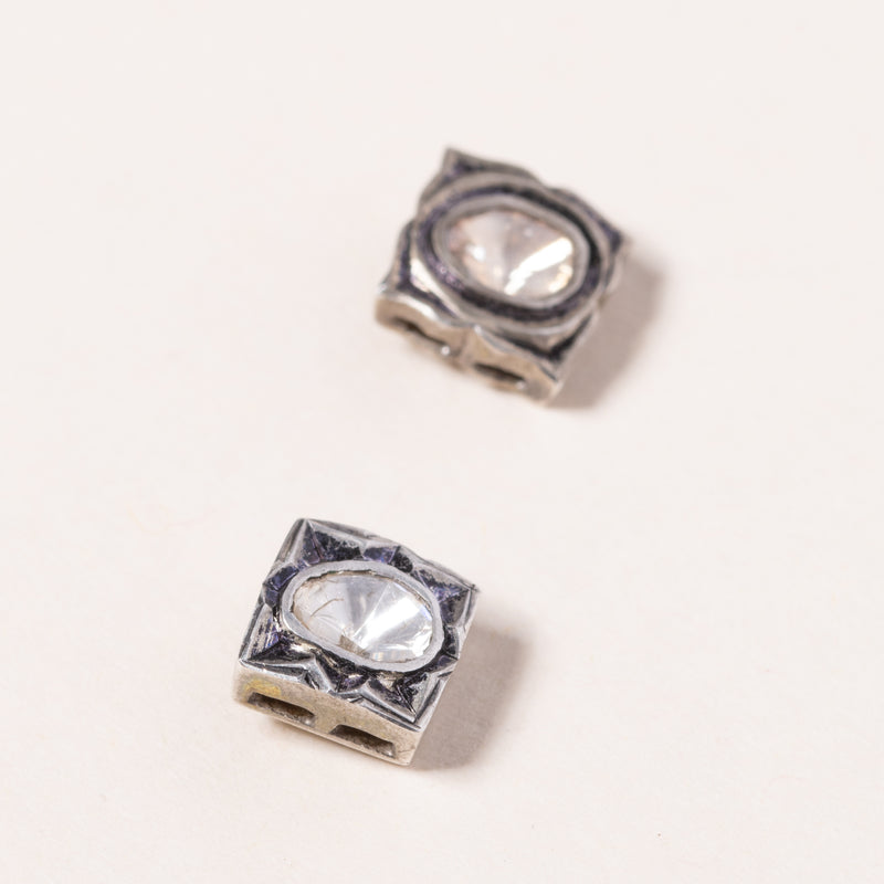 Oxidized Silver and Diamond Flourish Studs
