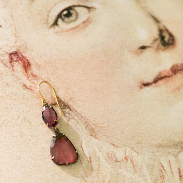 oxidized silver gold and pink tourmaline Margery hirschey earrings 