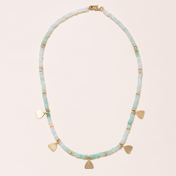 Aquamarine and Gold Paddle Necklace