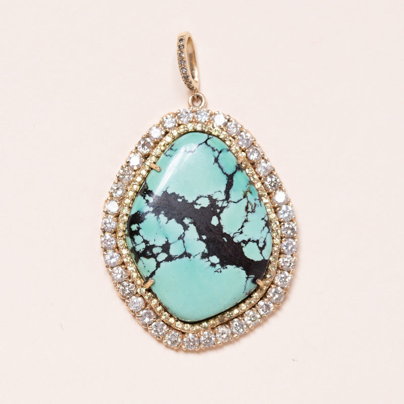Diamond Halo Turquoise Pendant