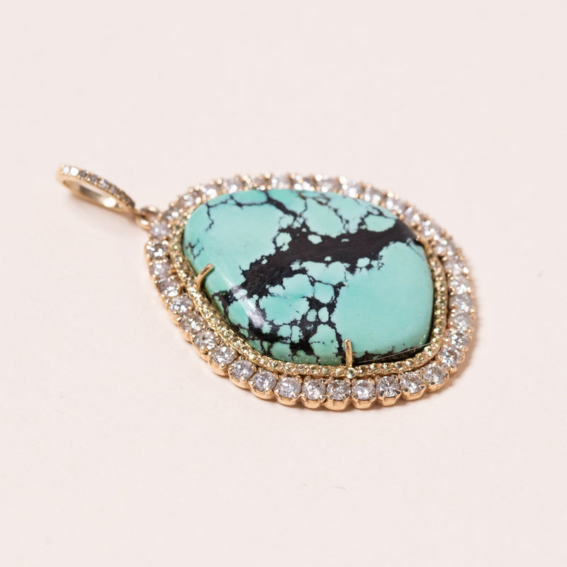 Diamond Halo Turquoise Pendant