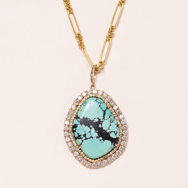 Diamond Halo Turquoise Pendant