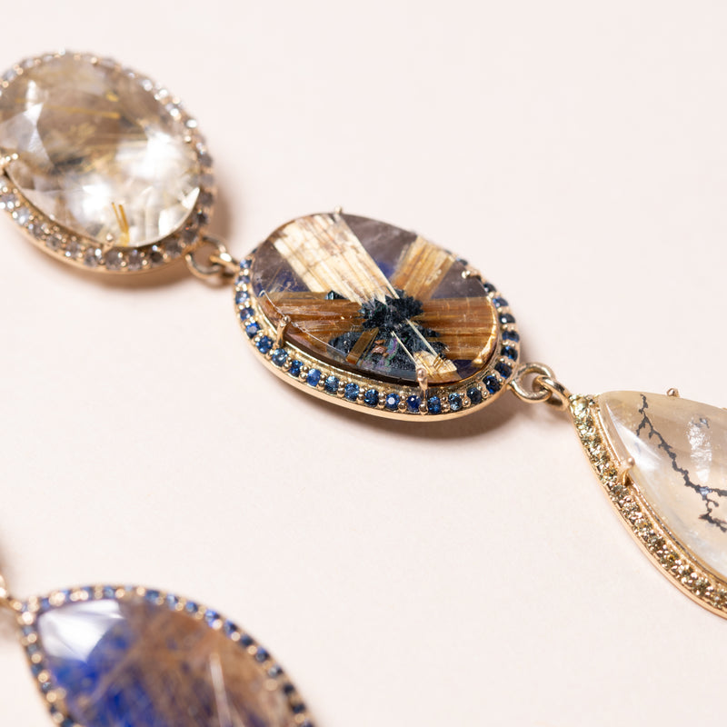 Rutilated Quartz with Lapis Backing and Dendritic Agate Earrings