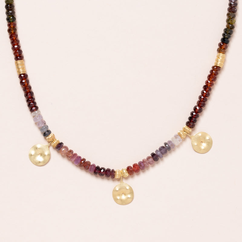 Multi Colored Garnet with Pierced Gold Pendants Necklace