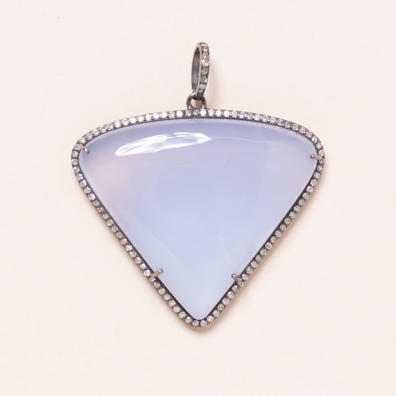 Chalcedony set in Silver with Diamonds Pendant