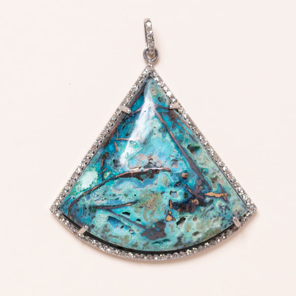 Copper Vein Chrysocolla and Diamond Pendant