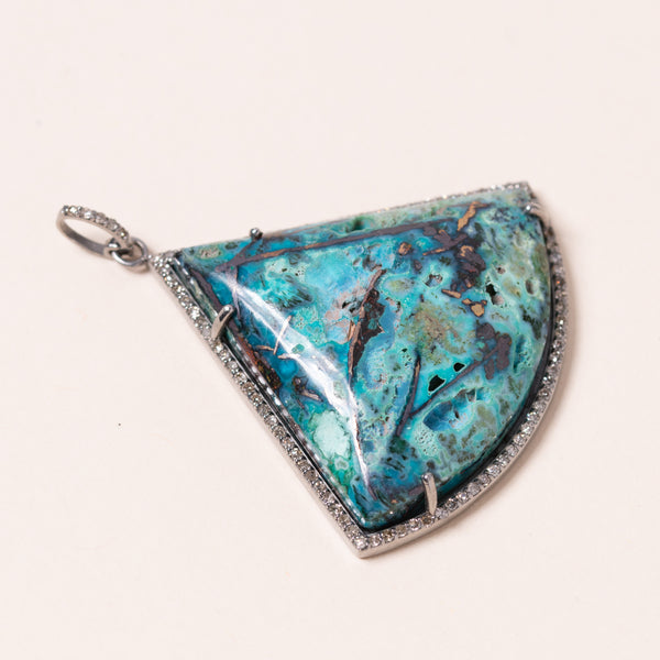 Copper Vein Chrysocolla and Diamond Pendant