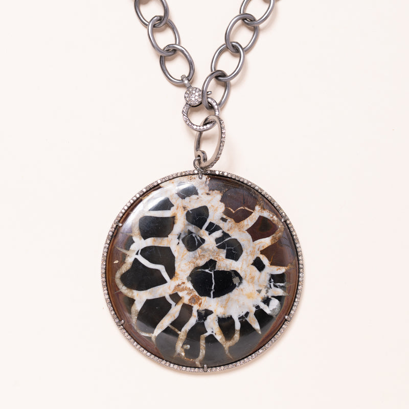 Serpentine and Diamond Round Pendant