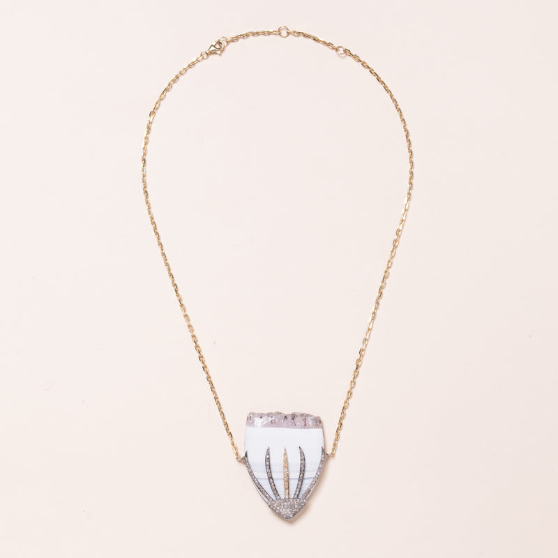 Agate set in Silver and 18k Gold with Diamonds Necklace