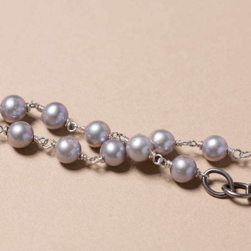 shannon koszyk pearls and triple charm silver necklace 