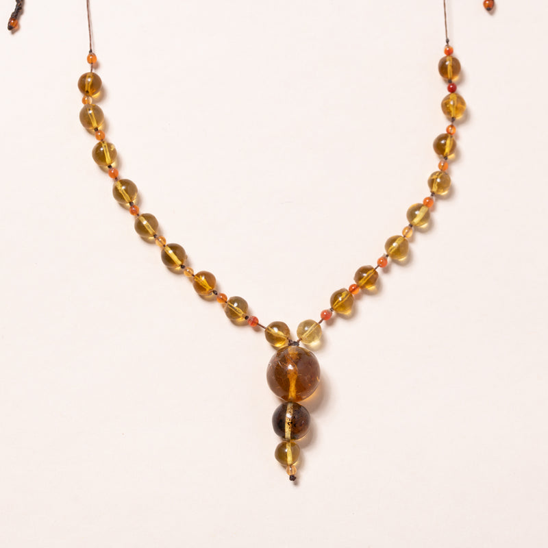 amber and carnelian hand knotted necklace 