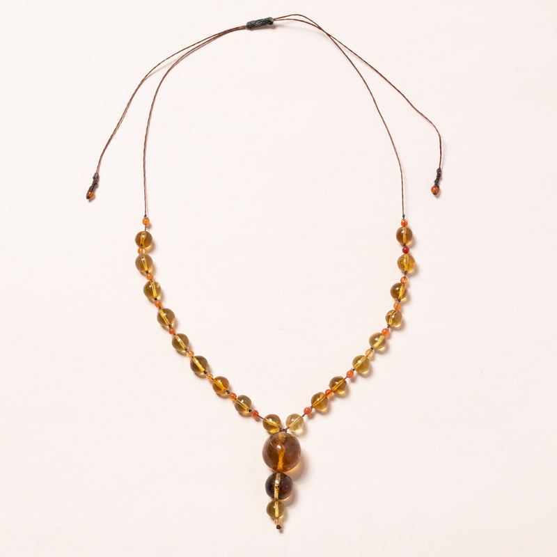 amber and carnelian hand knotted necklace 