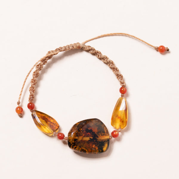 amber and carnelian hand knotted bracelet