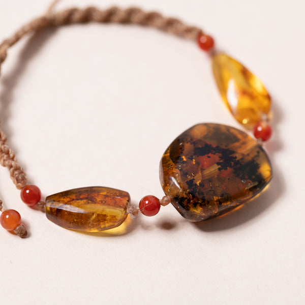 amber and carnelian hand knotted bracelet
