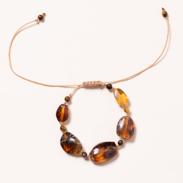 amber and tigers eye hand knotted bracelet