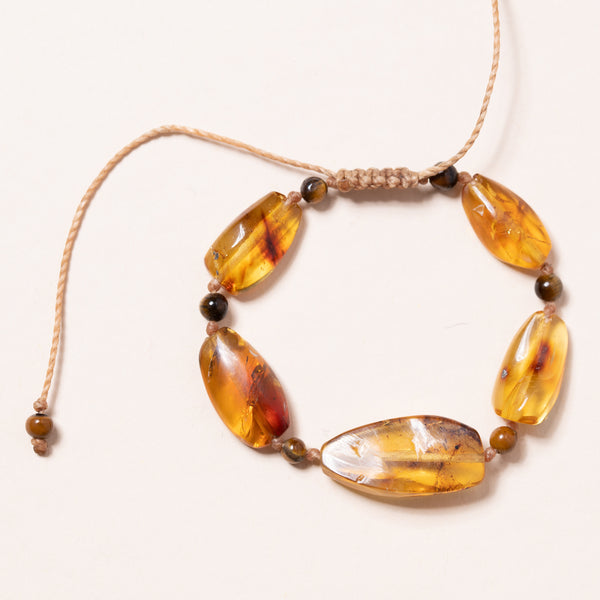 Amber and Tiger's Eye Hand Knotted Bracelet
