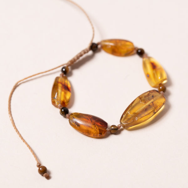 Amber and Tiger's Eye Hand Knotted Bracelet