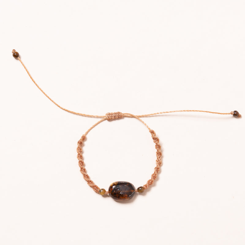 amber and tigers eye hand knotted bracelet