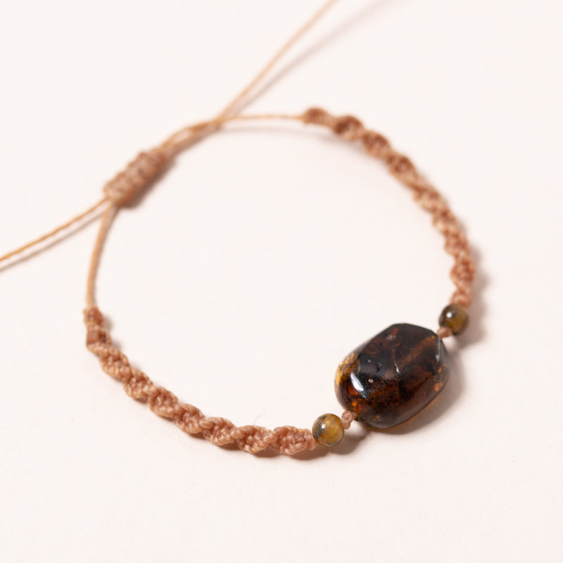 amber and tigers eye hand knotted bracelet