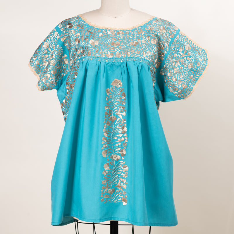 bright blue hand embroidered top 