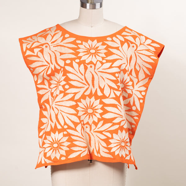 floral orange artisan made embroidered top 