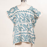 floral blue and tan hand embroidered top 