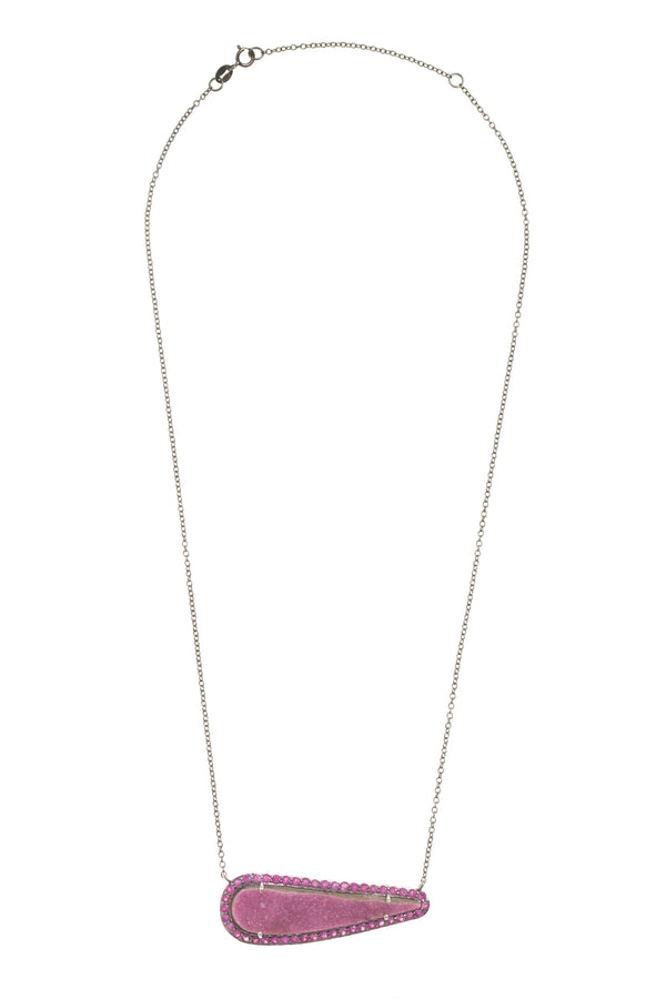 cobalto calcite swipe with pink ruby halo necklace 