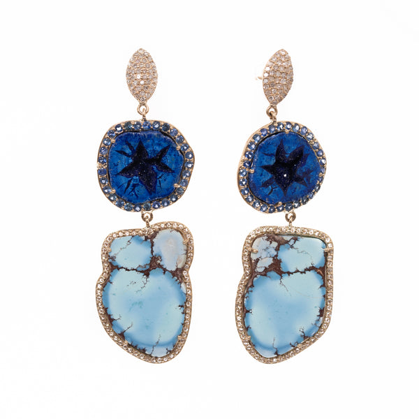 azurite geode and kazakhstan turquoise earrings