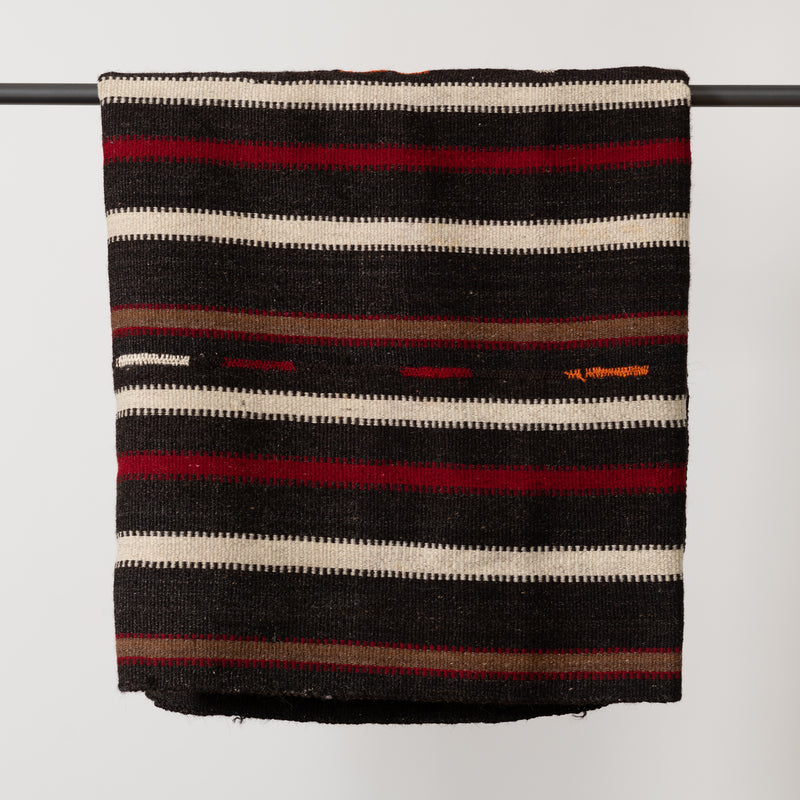 Colorful Stripe Kilim Rug - 255x144 - Black Red and Brown