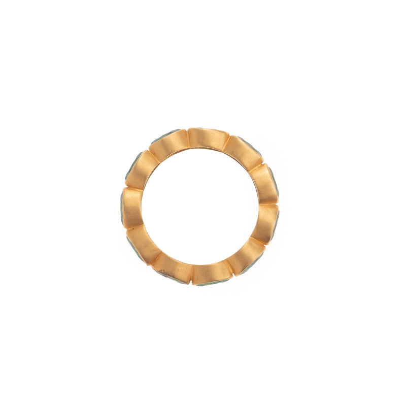 wide emeralds all around gold ring 