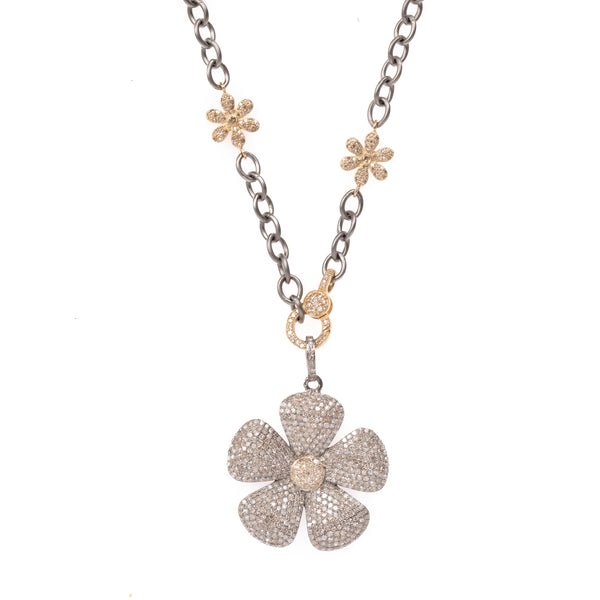 gold flower and silver chain 18"