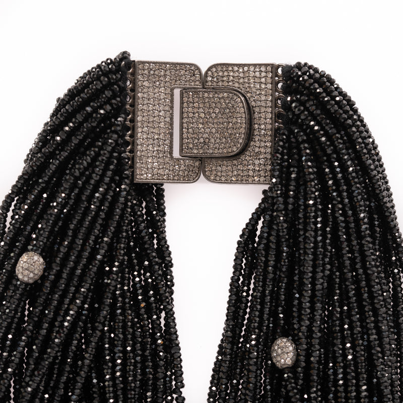 Onyx and Diamond Bead Necklace