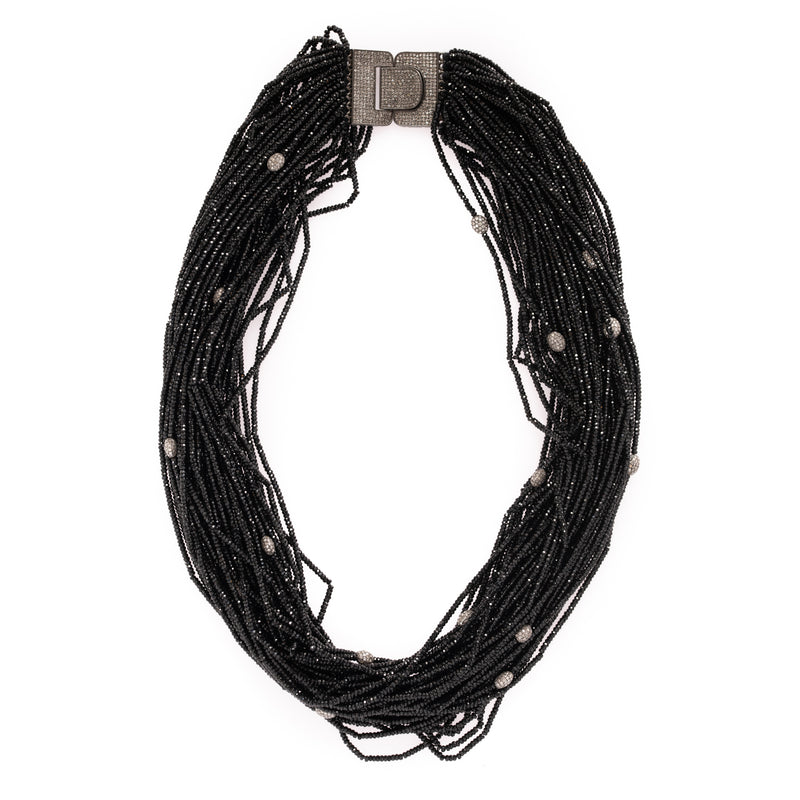 Onyx and Diamond Bead Necklace