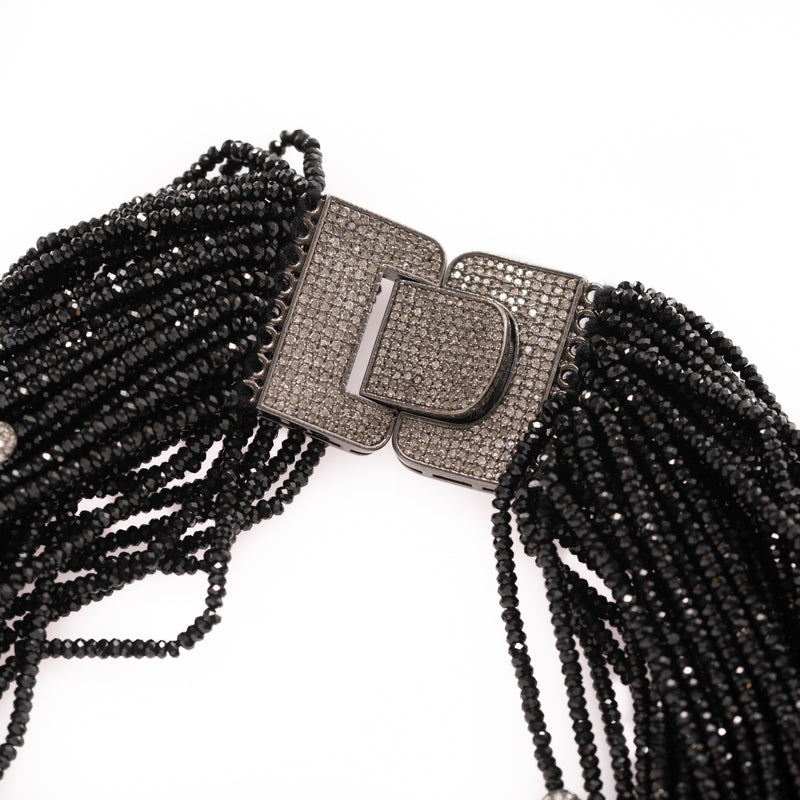 Onyx and Diamond Bead Necklace