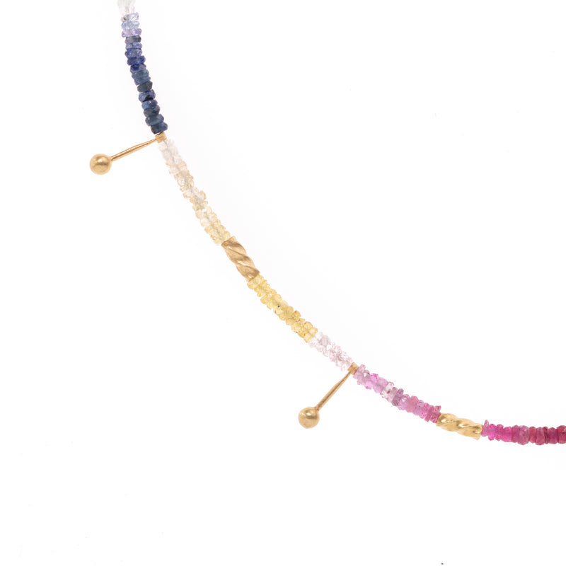 multi colored sapphire with gold drops necklace 