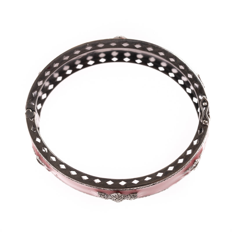 red enamel and diamond lotus bangle bracelet 