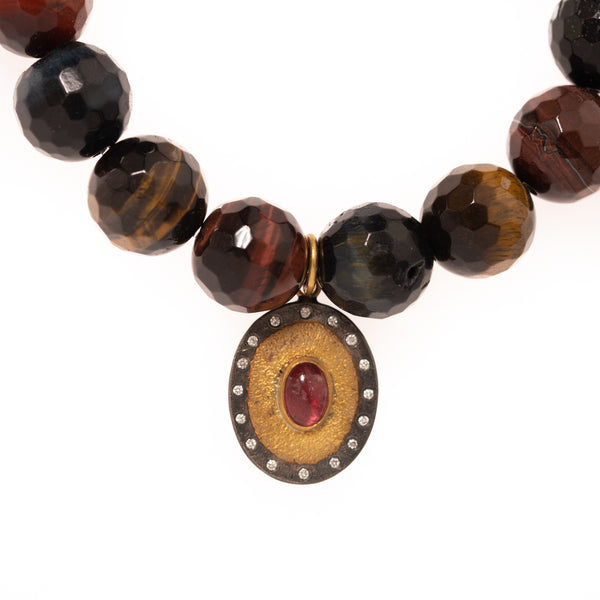 Mixed Tiger Eye with Tourmaline Pendant Bloom Bracelet