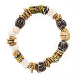 Vintage African Brass and Clay with Shell Beads Bloom Bracelet