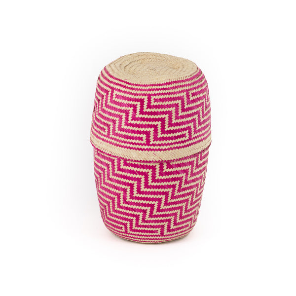 Small Pink Light Weaved Basket w/ Lid